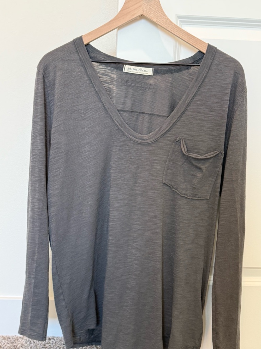 We The Free Gray V-Neck Pocket Tee